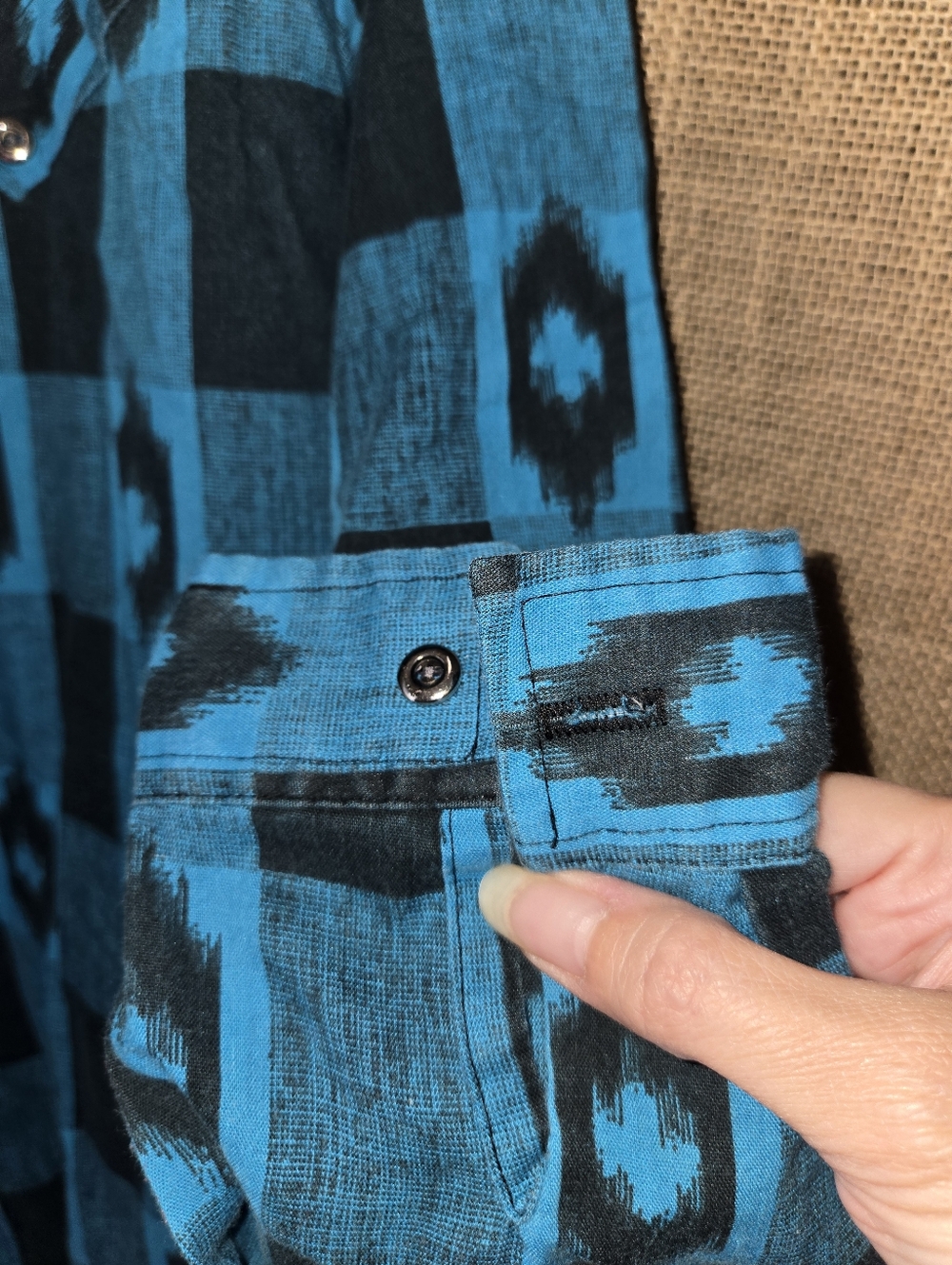 Vintage Stage West Turquoise Black Aztec Western Button-Up Shirt Size 11/12 - Picture 5 of 10